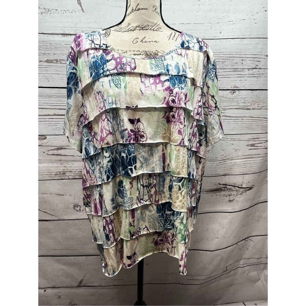 Alfred Dunner 3X tan/white/purple t shirt - 2763